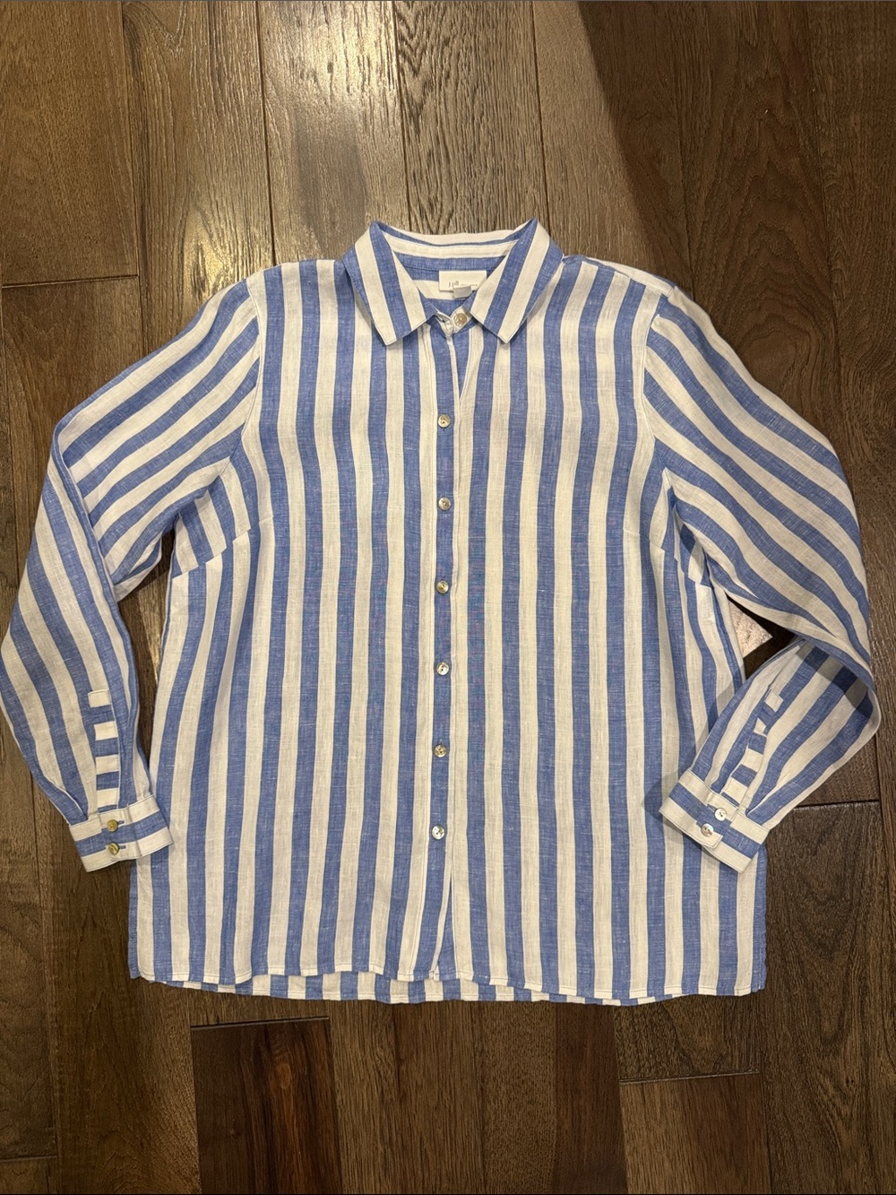 J. Jill Blue & White Vertical Stripe Button-Up Blouse